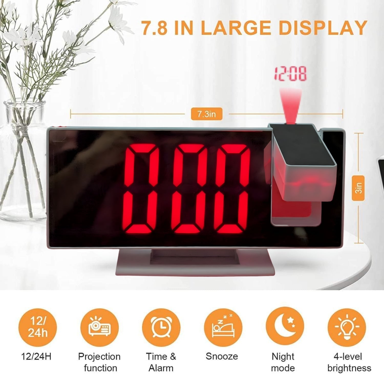 LED Digital Projection Alarm Clock – Ceiling Time Display, Dual Alarm, Snooze Function & Mirror Surface for Bedroom Use