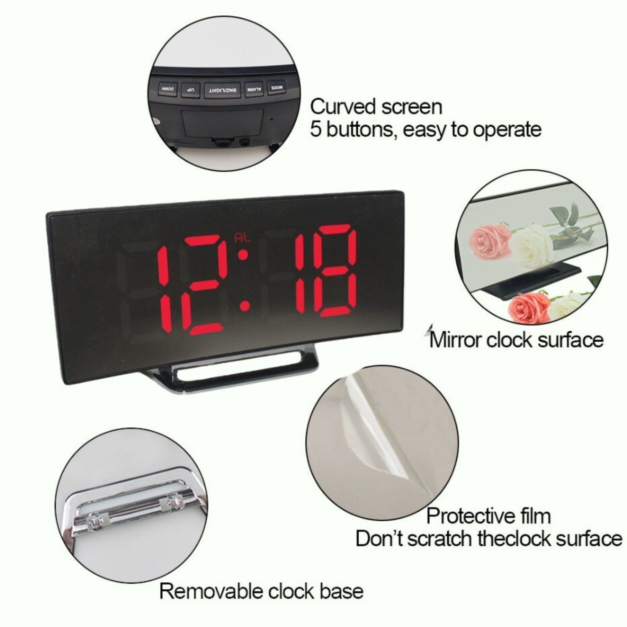 Temperature Snooze Function Home Decoration Clock Desk Table Clock Curved LED Screen Alarm Clocks for Kids Bedroom