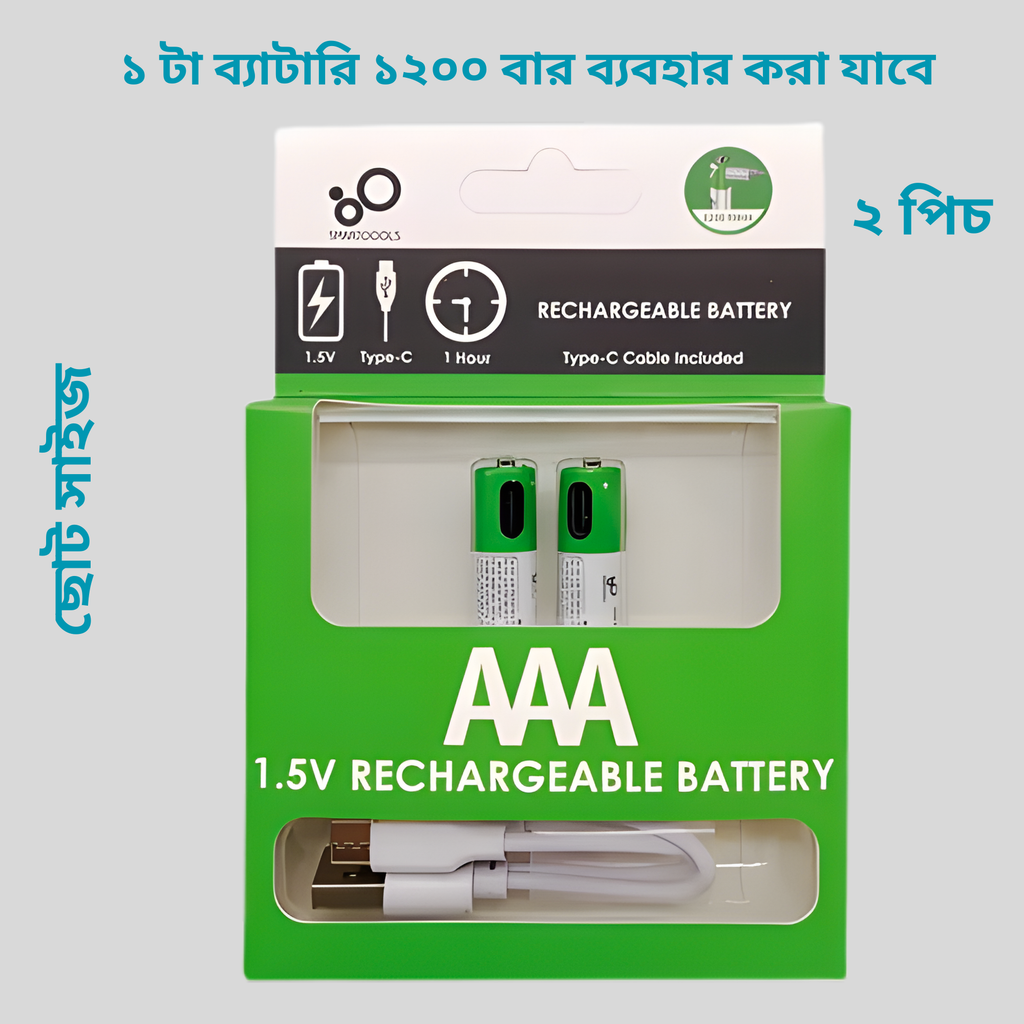 Smartoools RB40 AAA 750mWh 1.5V Lithium-Ion Type-C Rechargeable Batteries 2 Pcs