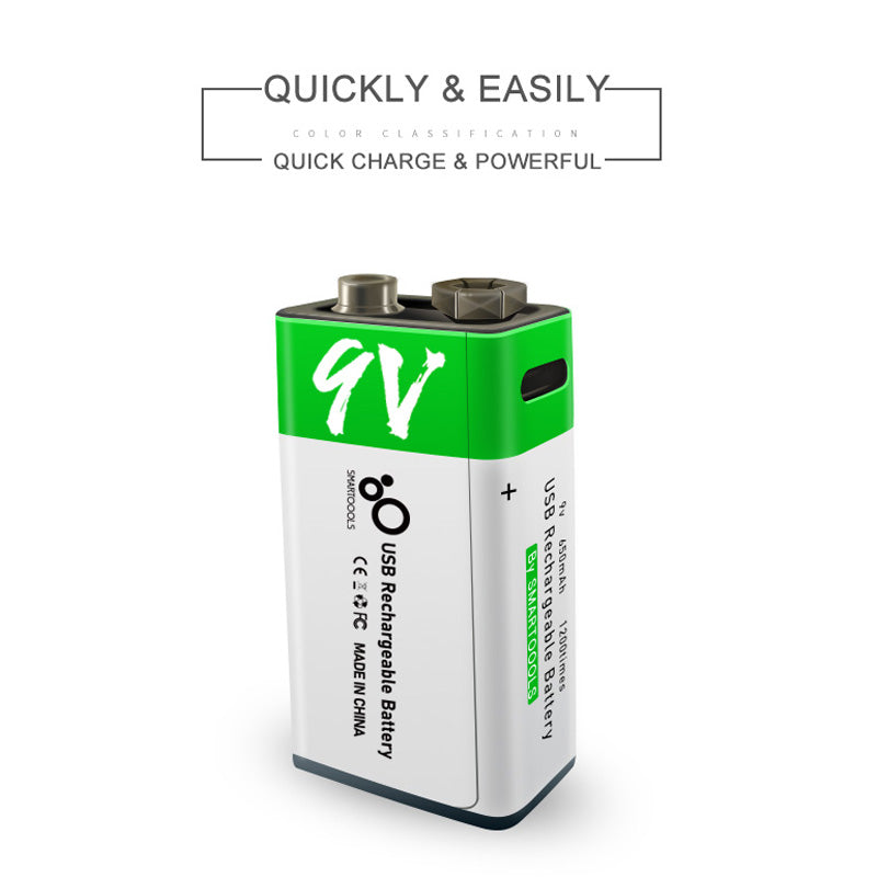 Smartoools 9V Lithium-Ion Type-C Rechargeable Batteries 1 Pcs